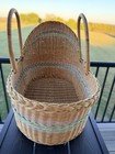 Vintage Wicker Moses Basket- Mint Condition Pastel Striped Bassinet