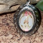 Bunny Rabbit Locket Necklace Jewelry Pendant Photo Silver  Pink Photo Rose Gift