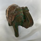 Vintage Carved Wood Elephant Hammered Copper Brass And Bovine Bone Inlay  Green