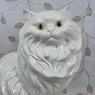 Vintage Persian Cat Large White Ceramic Green Eyes Sitting Statue 14  J g