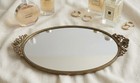Vtg Stylebuilt Gold Ormolu Vanity Mirror Oval Tray Rose Handle Hollywood Regency