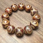 Tibetan Agate Dragon Scale Three Eye Dzi Bead Bracelet 20mm Vintage Style