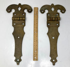 Pair Large Antique Brass Or Bronze Hinges Ornate Architectural Hardware 14 
