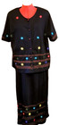 Vintage Tropico Beachy Black Cotton Knit Maxi Dress Xl 2 Pc Dress Top Embellish