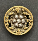 Antique Vintage Brass W cut Steels Faces   Flower Pierced Button - 11 16   d3 