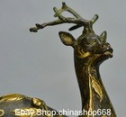 10  Old China Bronze Ware Gilt Carving Feng Shui Sika Deer Animal Statue