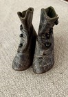 Antique High Button Distressed Leather Baby Or Large Doll Shoes 4 5    Long Black