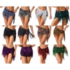 Women Costume Festivals Hip Scarf Jazz Wrap Skirt Fringe Sequin Rumba Tassel