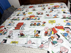 Vtg Peanuts Gang Single Flat Bed Sheet Bedding 66x92 Snoopy Lucy Charlie Fabric