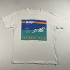Vtg 90s Budget Rent A Car Waterski Tour Tee L White Ched Tag Single Stitch Usa