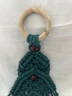 Vintage Green Macram   Christmas Tree Wall Hanging 21     Wood Handle Holiday Retro