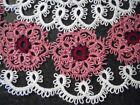 Lace Tatted Doily -tatting  12  White   Mauve - Round  Centerpiece  Handmade