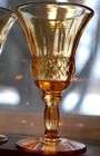 Vintage Set 4 Amber Pressed Glass Cocktail Glasses Fancy Stem   Facets 4 25  