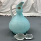 Vintage Fenton Cruet Art Glass Blue Opalescent  Satin Fern Frosted