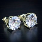 Mens Large Yellow Gold Plated Sterling Silver Solitaire Cz Stud Screw Earrings