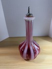 Fenton Glass Cranberry   Milky White Opalescent Vertical Striped Barber Bottle