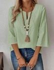 Lomon Women s V Neck Lace Blouse 3 4 Sleeve Cotton Tunic Top Sage Green 2xl