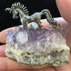 Vtg Pewter Unicorn On Amethyst Crystal Cluster Rainbow Prism Figurine Fantasy