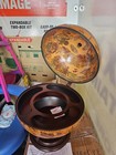 Vintage Tabletop Globe Bar Swivel Round Hinged Lid  Dark Brown Freestanding