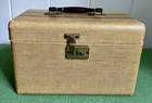Vintage Striped Hard Sided Train Travel Cosmetic Case With Mirror 11  X 6  X 7 