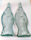 2 Fish Shaped Green French Lt  Green Glass Wine Bottles 13  Tall 750 Milliliters