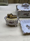 Vintage 4 Pc Vanity Set Moss Rose Pattern Ash Trays  Lighter  And Cigarette Box