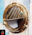 Maritime Gold Finish Ship Window Wall Mirror 17  Canal Boat Porthole Mirror Gift