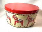 Swedish Dala Horse Decoration On Vintage Regency Ware Biscuit Tin Made England