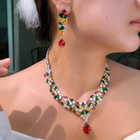 Silver Plated Cz Multicolor Drop Cluster Costume Jewelry Necklace Earrings Set