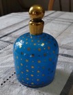 Antique French Blue Opaline Glass Perfume Bottle With Gold Accents 
