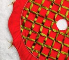 Frontgate Luxury Velvet Red With Green Ribbon And Gold Bells Tree Skirt 72  Euc