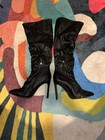 Women s Black Knee-high Pointed Toe Stiletto Zip Boots Solid With Zipper