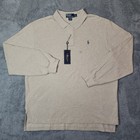 Vintage Polo Ralph Lauren Mesh Polo Shirt Mens Xxl Beige Long Sleeve Cotton Nwt