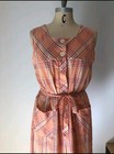 Vtg 1970s Plaid Orange Sherbert  Color House Dress W  Patch Pockets