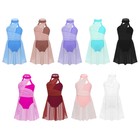 Kids Girls Ruched Bodice Modern Contemporary Dance Leotard Chiffon Ballet Dress
