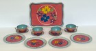 Vintage Ohio Art  Tin Litho Child s Tea Set Flowers Floral Pink Blue   13 Pieces