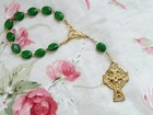 Vintage Irish Clover St  Patrick Green Glass Beaded Shamrock Bracelet Rosary