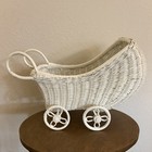 Vintage White Wicker Rattan Baby Doll Stroller Carriage Buggy 20   x13   