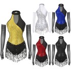 Womens Dress Stage Outfits Dance Jumpsuit Dancing Figure Skating Rumba Gloves