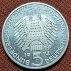 1974 F Germany 5 Deutsche Mark Silver Coin Au Km 138