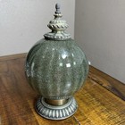 Vintage Mid Century 1960 s-70 s Retro Green Crackle Glass Ceiling Mount Light