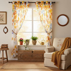 Yellow Orange Floral Sheer Curtains 84 Inch 2 Panels Light Filtering Window