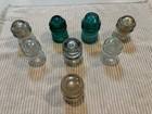 Lot Of 8 Glass Electrical Insulators Vintage Clear And Green Heavy Molded Glass   