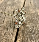 Victorian Flower Shaped Hat Pin - Antique Metal Filagree And Glass Hat Pin -