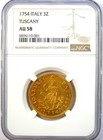 1754 Italy Gold Tuscany Francis Ruspone 3 Zecchini Coin 3z - Certified Ngc Au58