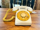 Mid-century Modern At t Itt Rotary Dial Phone  Vintage Pearl White   Yellow