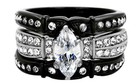 2 50 Ct Marquise Cut Cz Black Stainless Steel Wedding Ring Set Women s Size 5-11