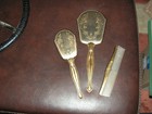 Vintage Gold Tone Floral Women   s Vanity Set Mirror   Brush 1950s Hand Held