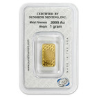 1 Gram Sunshine Mint  9999 Fine Gold Bar In Assay Mint Mark Si