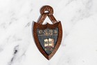 English Miniature Antique Edwardian Painted Carved Wood School Shield Plaque